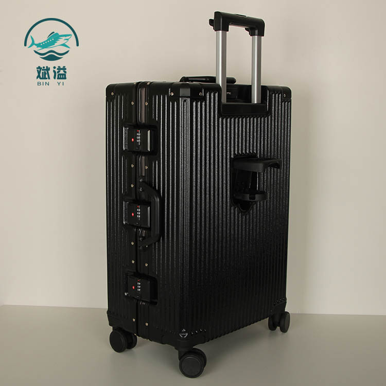 Aluminum carry-on luggage with cup holder