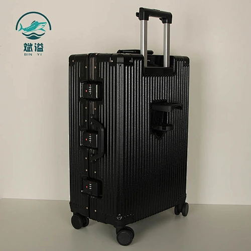 Aluminum carry-on luggage with cup holder